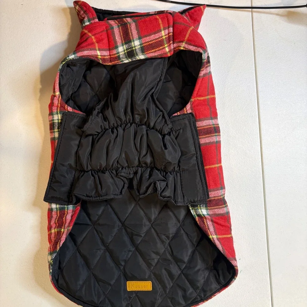 Kuoser Dog Coat Red‎ Plaid Reversible Winter Pet Jacket Vest Large 001MF_L